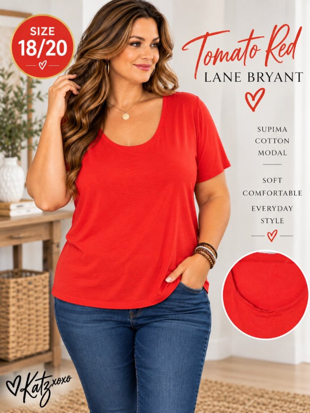 Lane Bryant Tomato Red Supima Cotton Modal Scoop Neck Tee Plus Size 18/20 TShirt